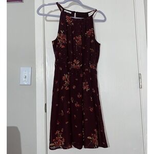 Maurice's‎ Beautiful Short Burgundy Floral Dress Small